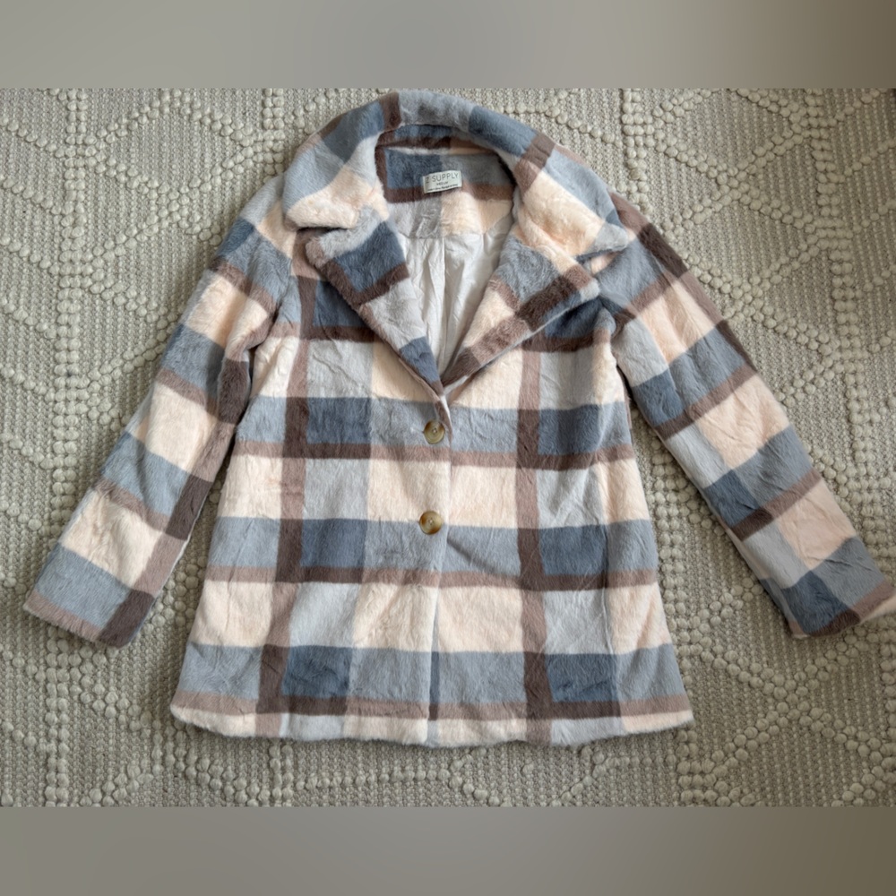Z Supply Women’s Faux Fur Check Jacket Coat size medium